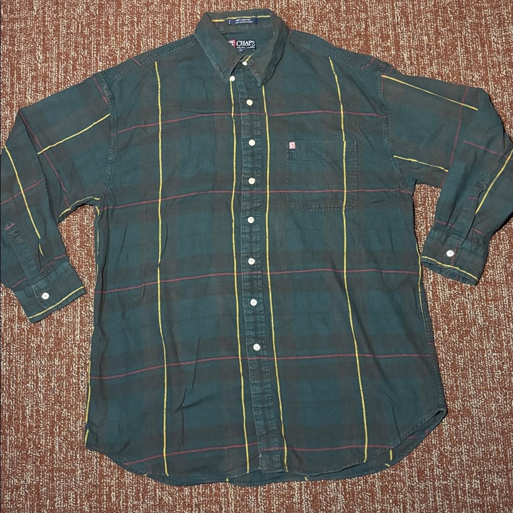Ralph Lauren Chaps Blue Plaid Shirt men’s XLT tartan plaid button down casual